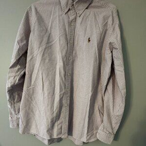 Ralph Lauren XXL Custom Fit Shirt Red White Striped Button Down Long Sleeve Pony